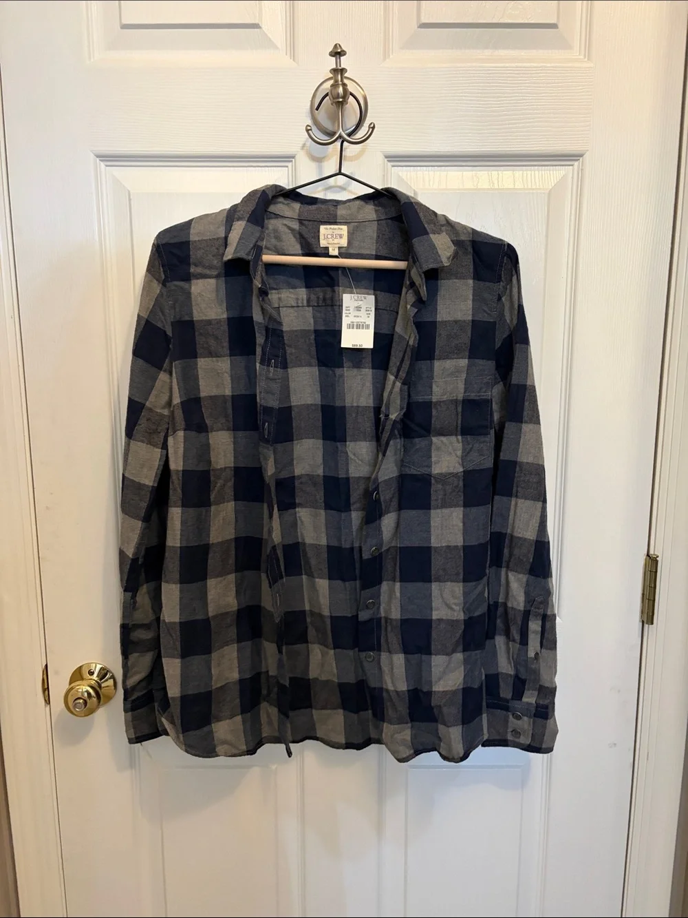 J. Crew navy and gray plaid button-down shirt
